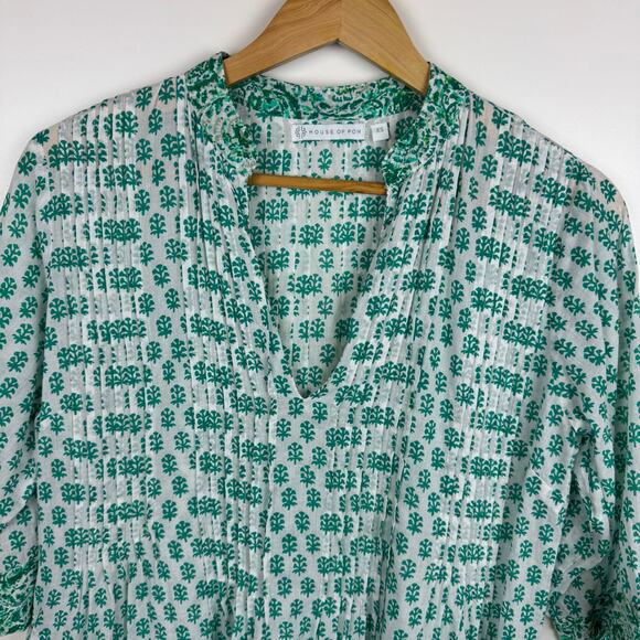 House of Pom Womens Floral Mini Dress in Green Sz XS Sheer Lightweight Boho - Picture 2 of 13